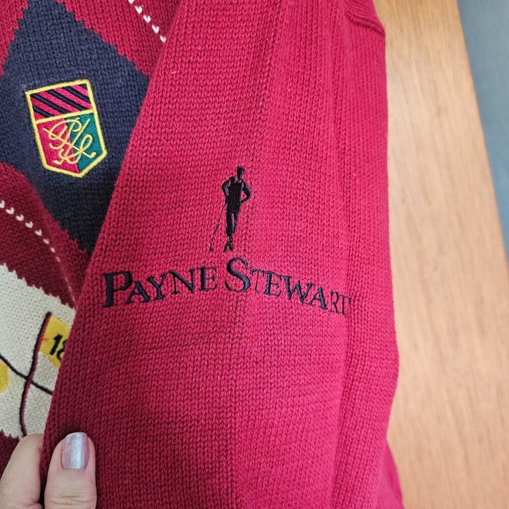 90s Vintage Payne Stewart Red Argyle Embroidered Golf Sweater Size 2XLT - Picture 5 of 9